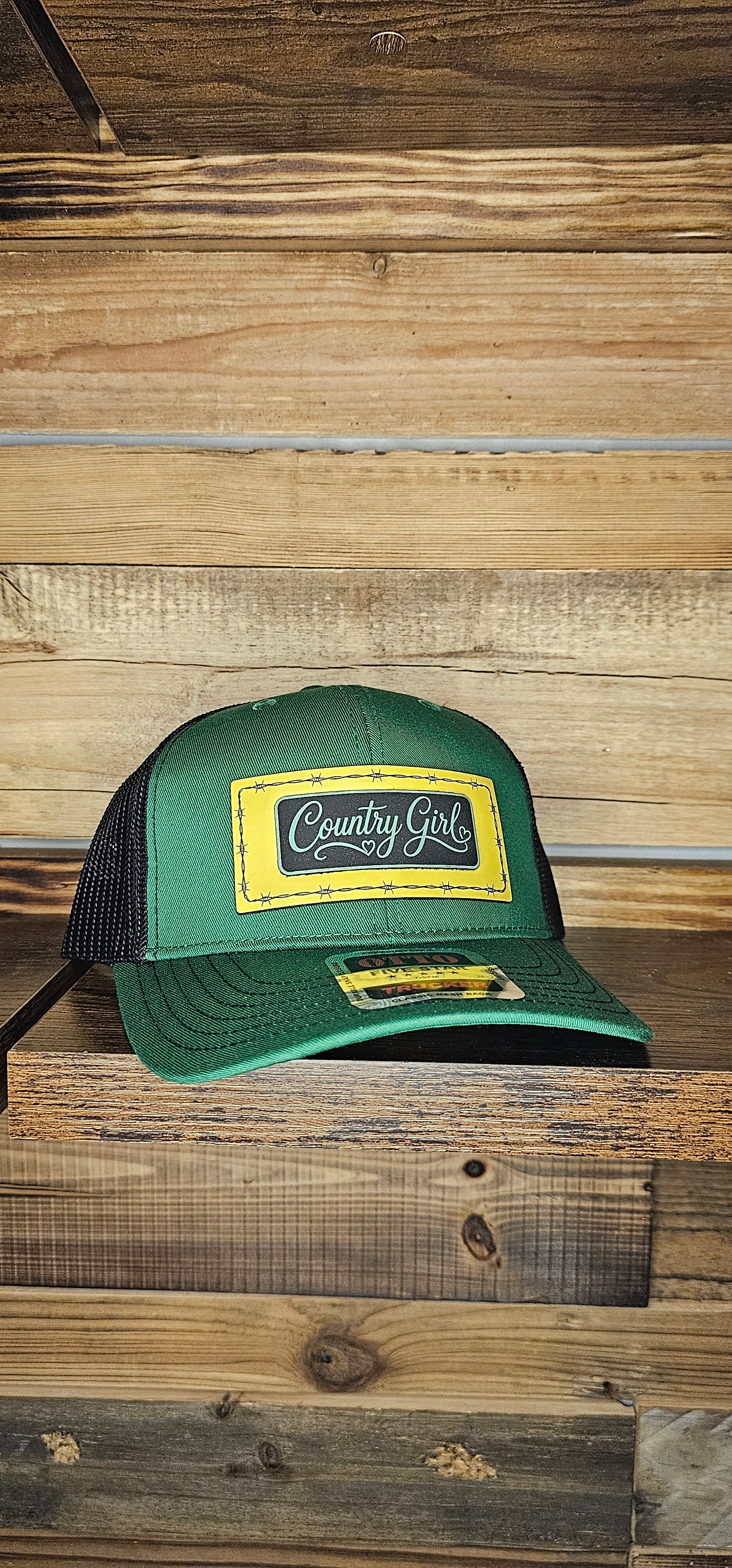 Richardson 112 Hat grn/blk leather patch Country girl