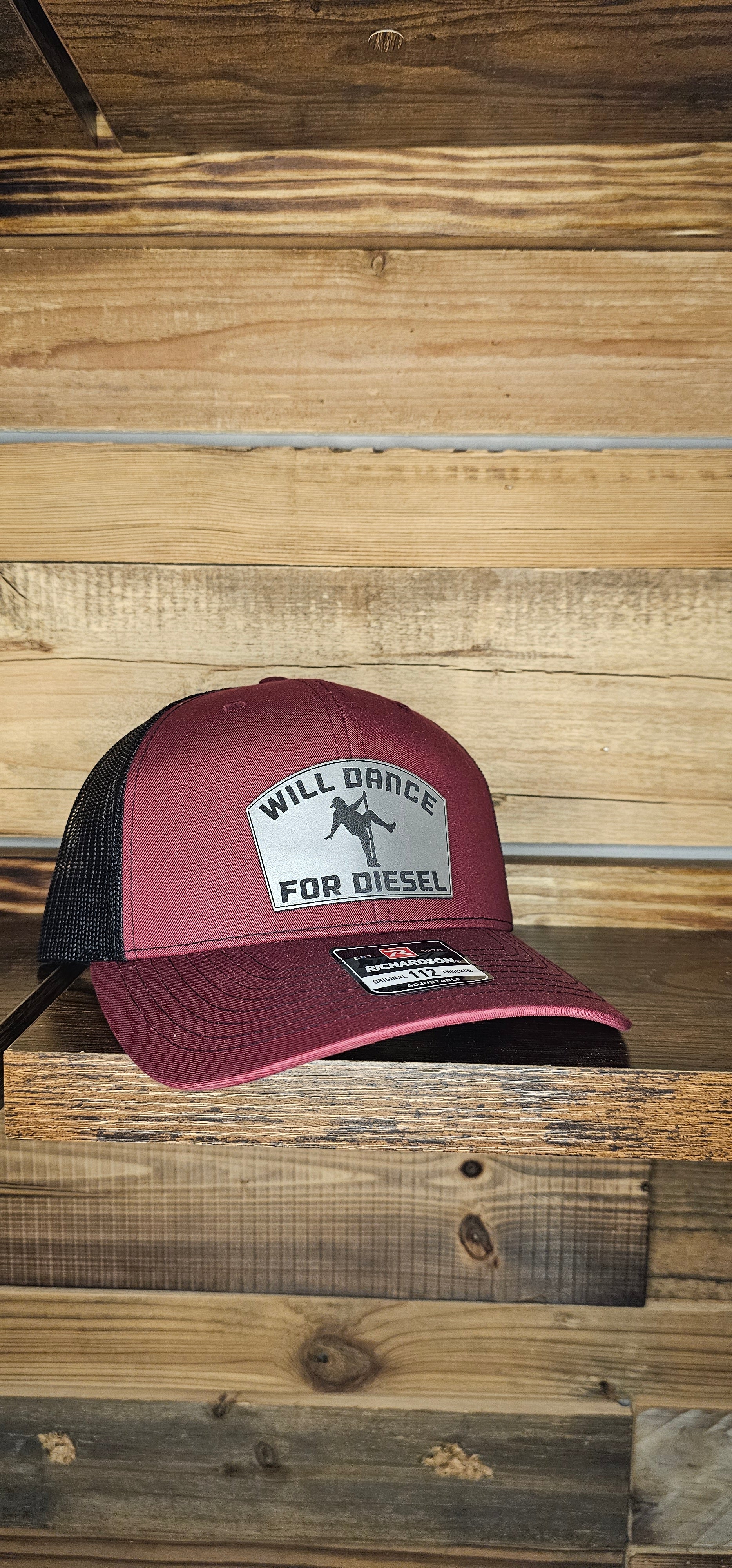 Richardson 112 Hat Mrn/blk with silver dance for diesel patch