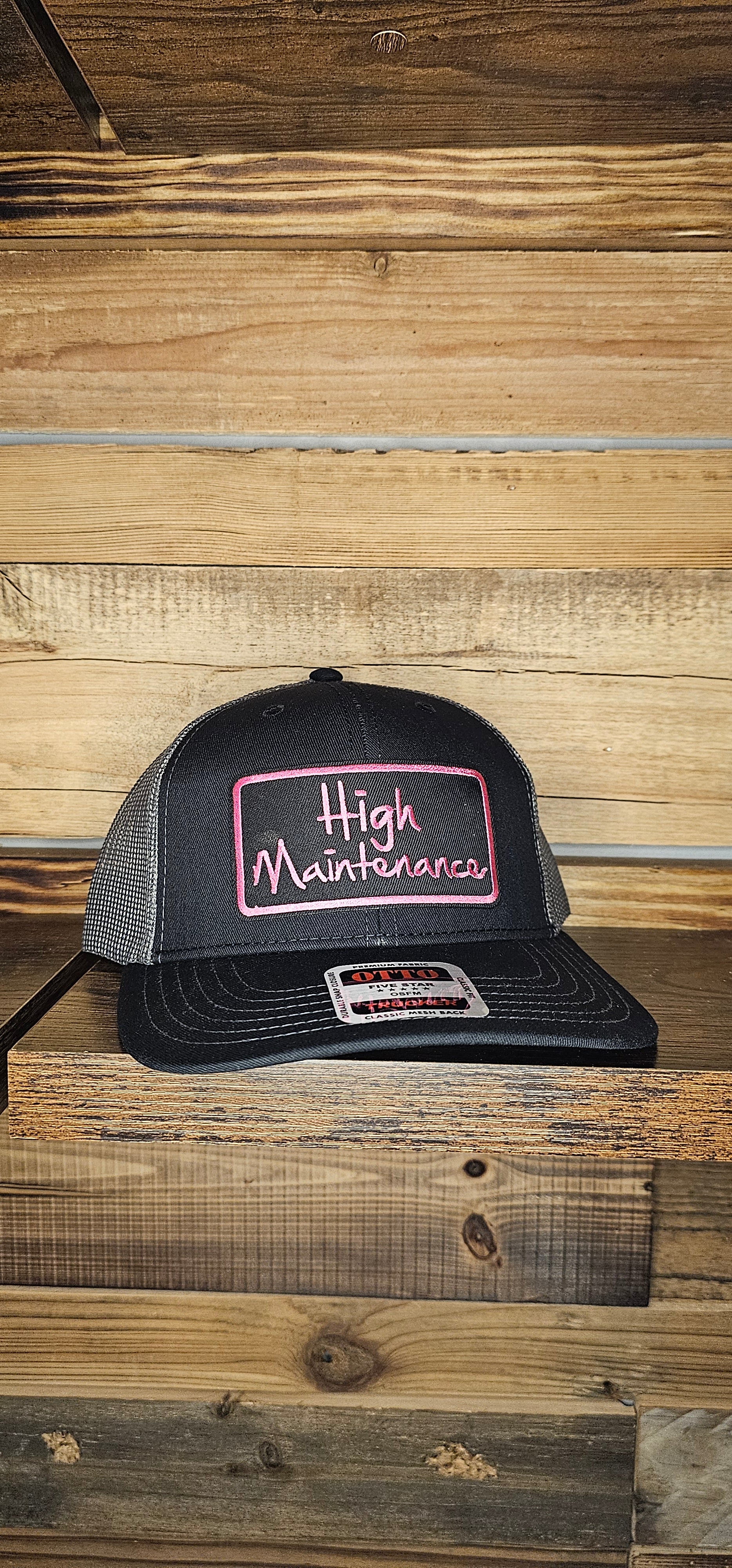 Richardson 112 Hat blk/ch embroidered  high maintenance patch