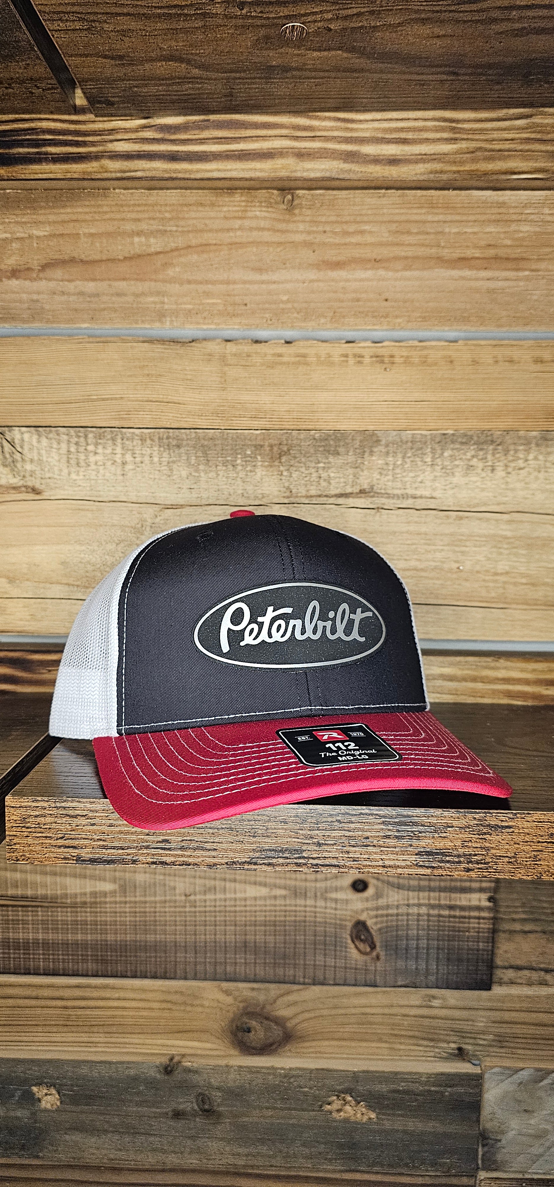 Richardson 112 Hat r/blk/wh leather Pete patch
