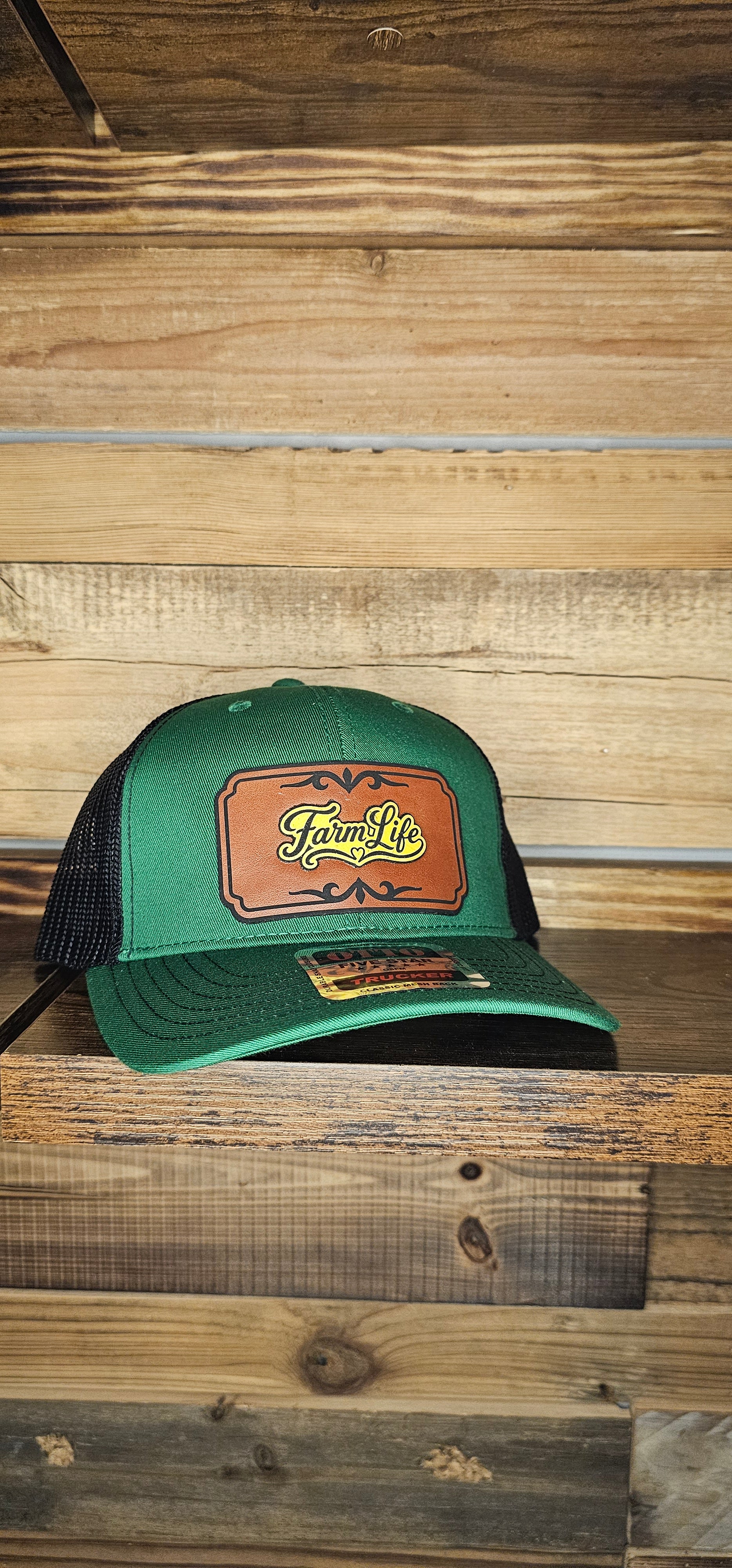 Richardson 112 Hat Green/Blk with leather patch